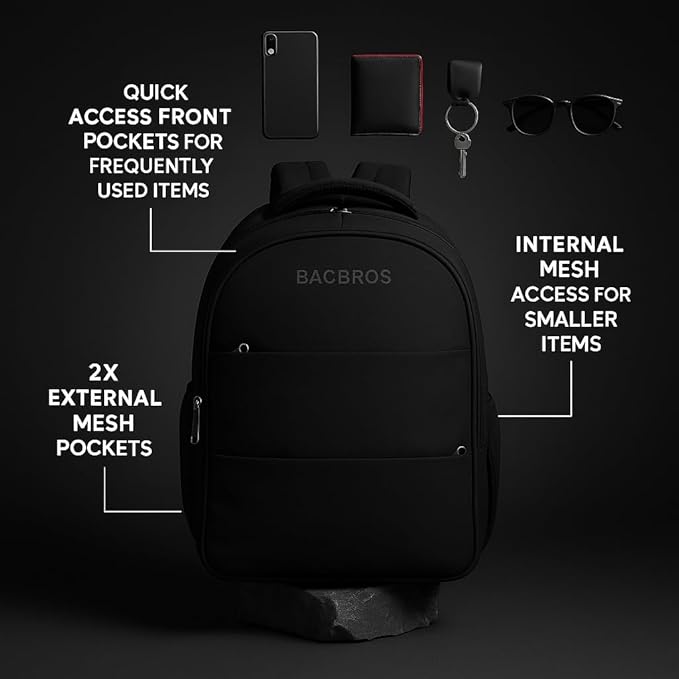 Bagbros Faux Leather Backpack (Black) - Image 5